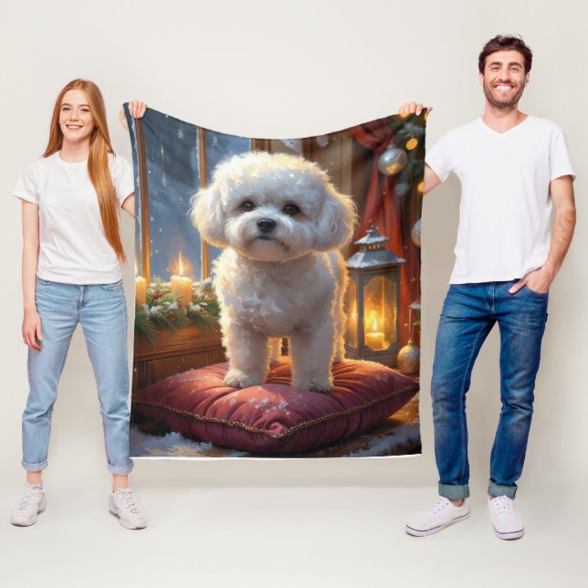 Couverture Polaire Bichon Frise With Christmas Lights Holiday (En situation)