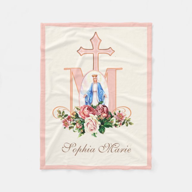 Couverture Polaire Bienheureuse Vierge Marie Marian Cross Roses relig (Devant)