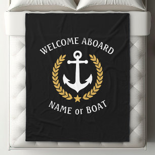 Couverture Polaire Bienvenue à bord Nom du bateau Ancre Gold Laurel