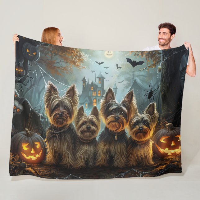 Couverture Polaire Biewer Terrier Halloween Night Doggy Délice (En situation)