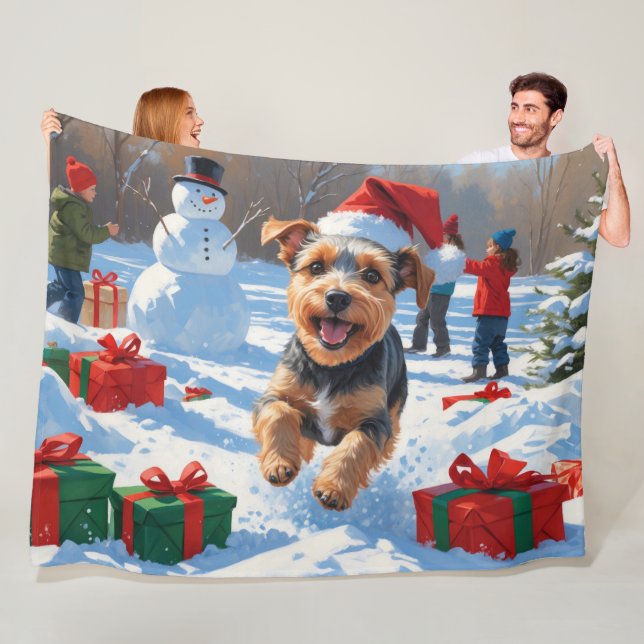 Couverture Polaire Biewer Terrier Noël Festive Scène de neige (En situation)
