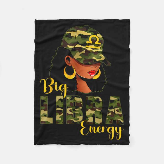 Couverture Polaire Big Libra Energy Camouflage Black Woman Cap Zodiac (Devant)