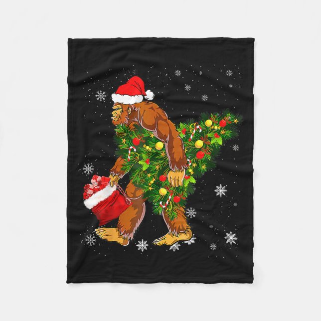 Couverture Polaire Bigfoot Carrying Christmas Tree Sasquatch Believer (Devant)