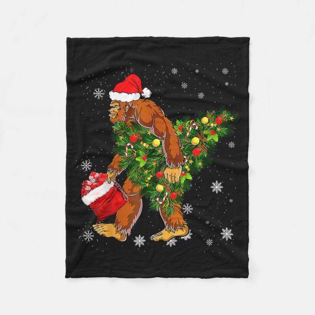 Couverture Polaire Bigfoot Carrying Christmas Tree Sasquatch Believer (Devant)