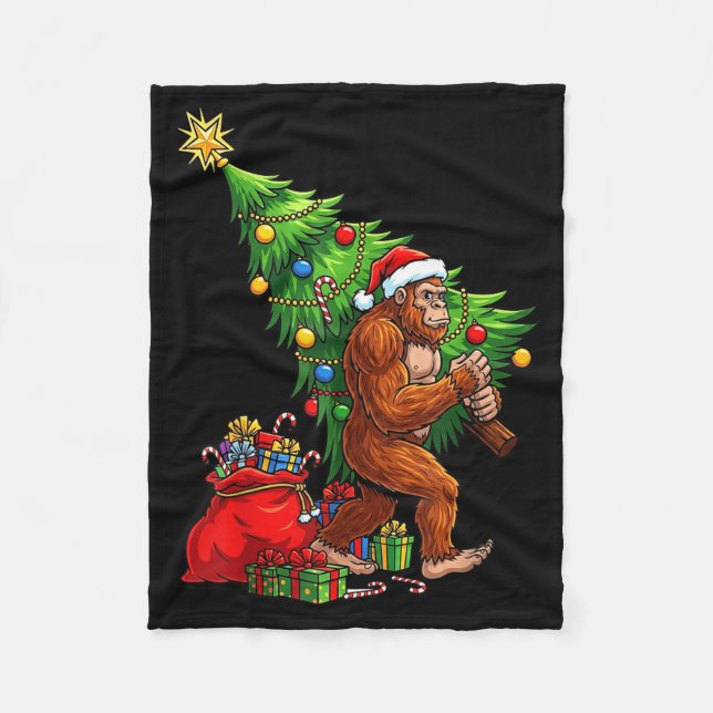 Couverture Polaire Bigfoot Christmas Tree Xmas Lights Funny Sasquatch (Devant)