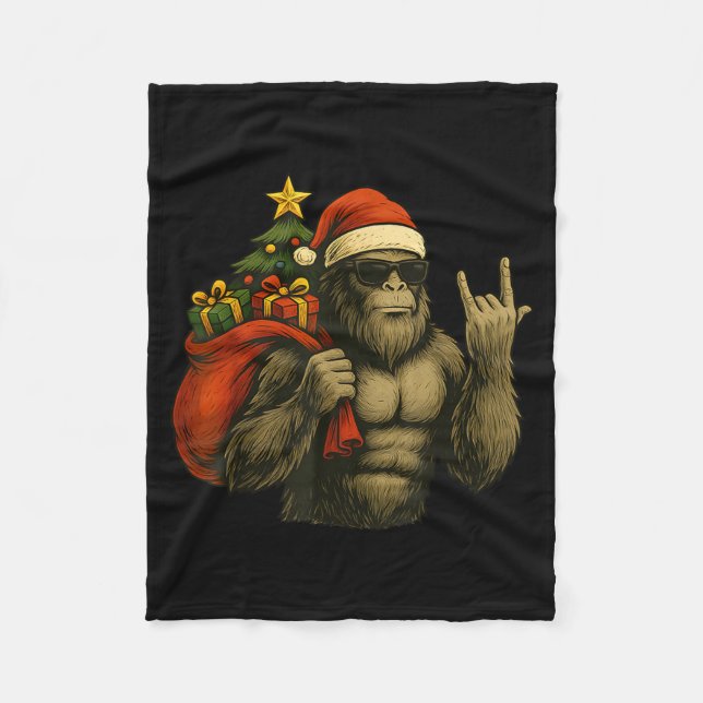 Couverture Polaire Bigfoot Santa Christmas Tree Rock On Funny Xmas Sa (Devant)