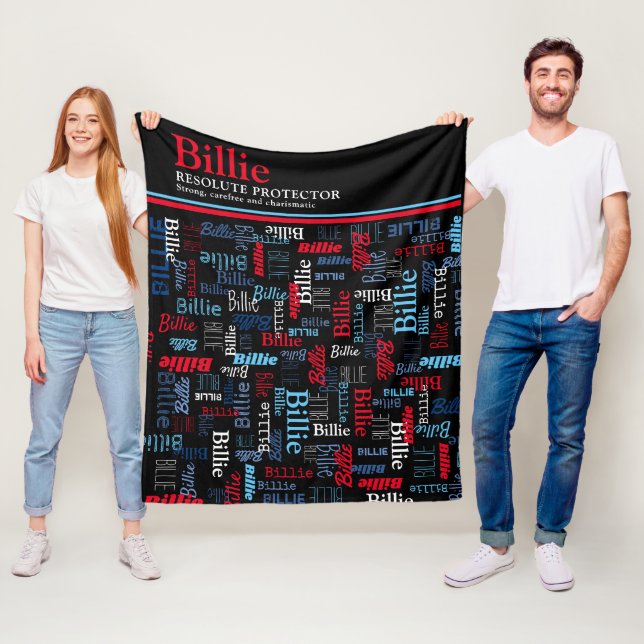 Couverture Polaire Billie nom personnalisé signifiant rouge bleu blan (En situation)