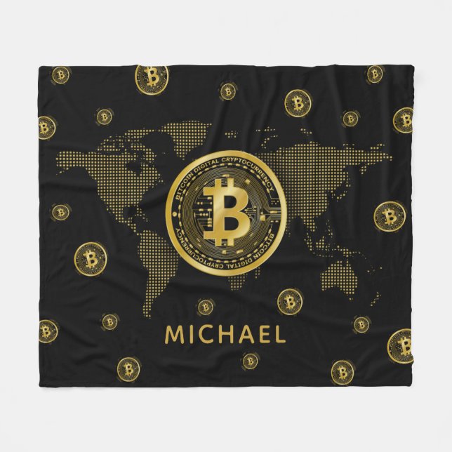Couverture Polaire Bitcoin Gold World Black Crypto Nom personnalisé (Devant (Horizontal))