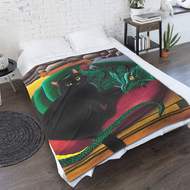 Couverture Polaire Black Cat Green Dragon (Créateur téléchargé)