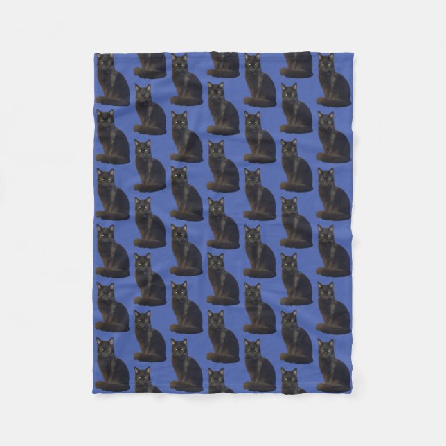 Couverture Polaire Black Cat Staring Ominy Photo Cutout Bleu (Devant)