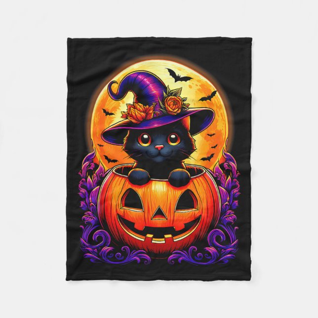 Couverture Polaire Black Cat Witch Hat Pumpkin Funny Halloween Men Wo (Devant)