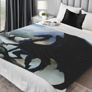 Couverture Polaire Black Dragon Fantasy Montagnes Bleues
