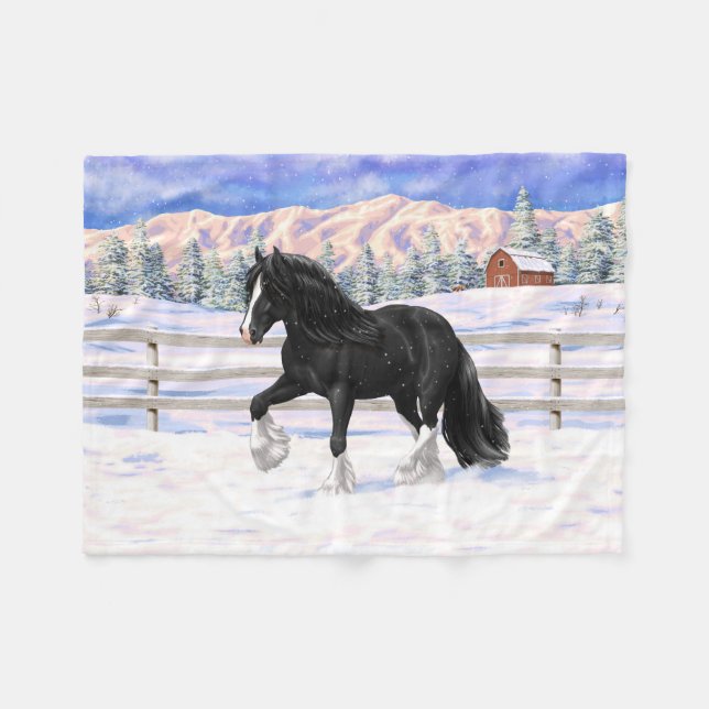 Couverture Polaire Black Gypsy Vanner Irlandais Cob Brouillon Cheval  (Devant (Horizontal))