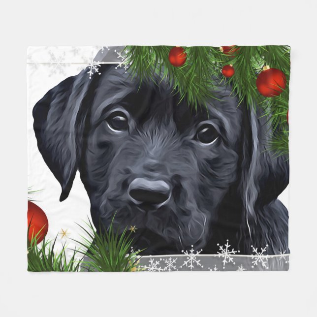 Couverture Polaire Black Lab Christmas - Chien mignon Chien Chien Chi (Devant (Horizontal))