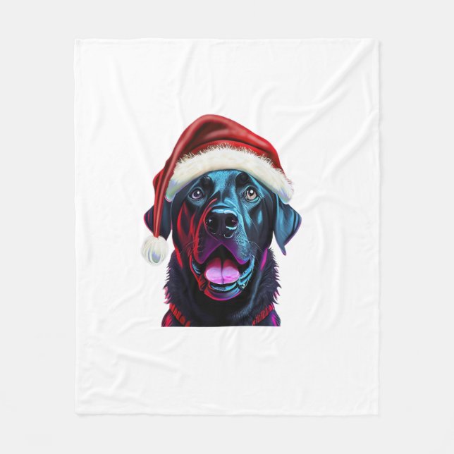 Couverture Polaire Black Lab Christmas Magie_ Labrador à Santa Hat (Devant)