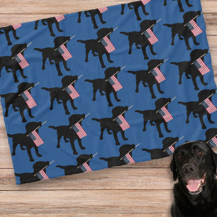 Couverture Polaire Black Lab Dog avec USA American Flag, 4 juillet