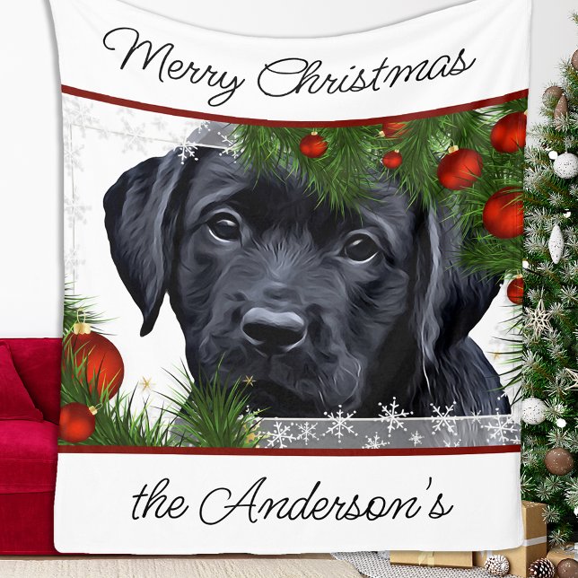 Couverture Polaire Black Lab Joyeux Noël Chiot Labrador (Créateur téléchargé)