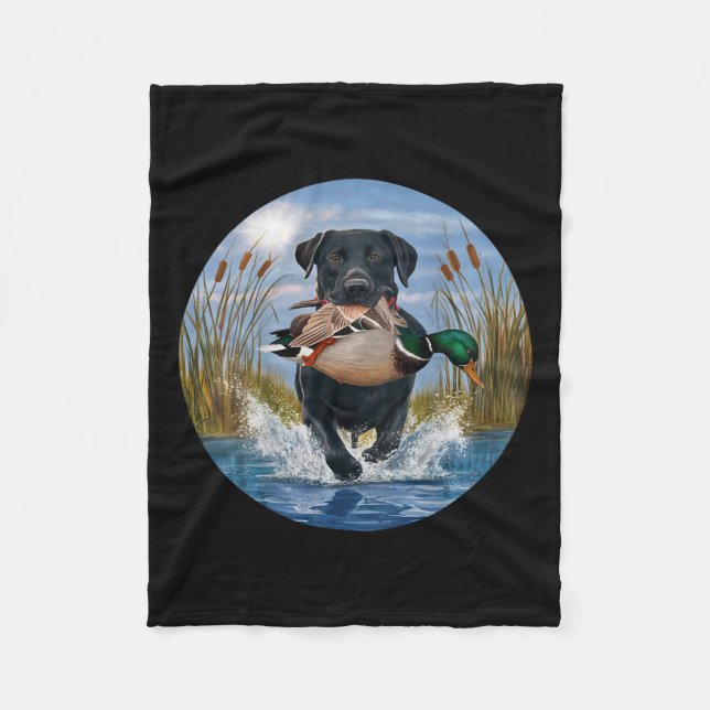 Couverture Polaire Black Lab Labrador Chasse Canards Aquarelle Jaune (Devant)