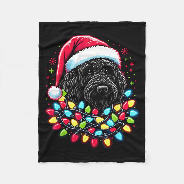 Couverture Polaire Black Labradoodle Christmas Tree Xmas Lights Doodl (Devant)