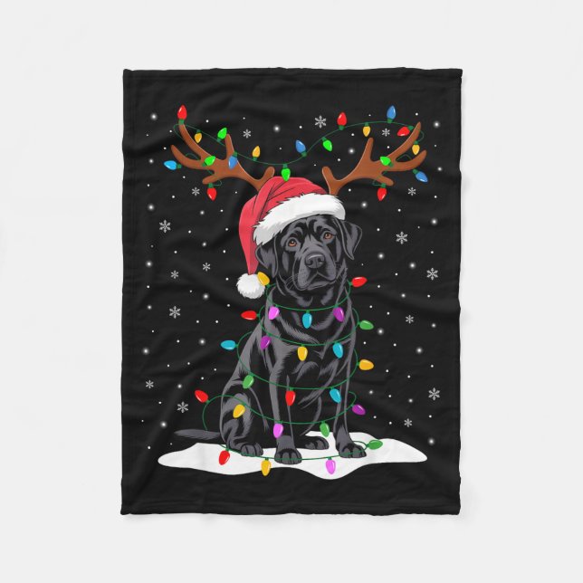 Couverture Polaire Black Labrador Santa Hat Reindeer Tree Lights Chri (Devant)