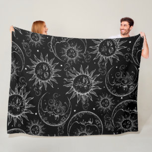 Couverture Polaire Black Magic Vintage Celestial Sun Moon Stars