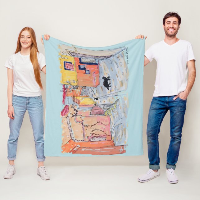 Couverture Polaire Black Paws in Sun-Drenched Alley (En situation)