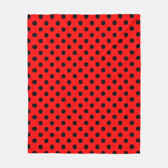 Couverture Polaire Black Polka Dots Pattern on Red Background (Devant)