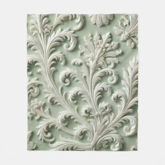 Couverture Polaire Blanc Damask Floral Pattern Vert doux Arrière - pl