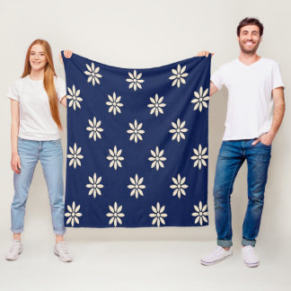 Couverture Polaire Blanc d'ivoire floral bleu marine