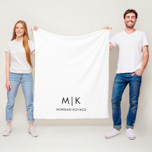 Couverture Polaire Blanc et noir Monogramme moderne