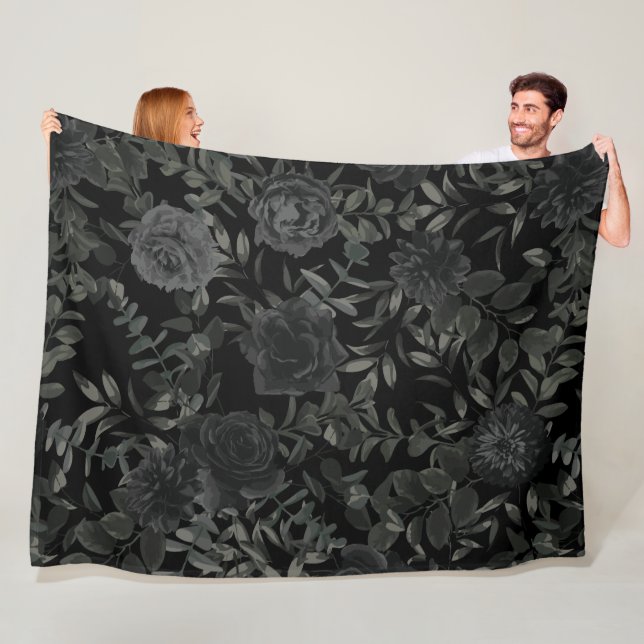 Couverture Polaire Blanc et noir Rose Mariage gothique (En situation)