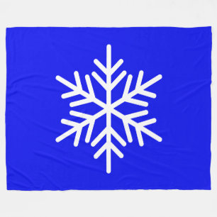 Couverture Polaire Blanc Festif Gras Flocon de Neige Alpin sur Bleu R