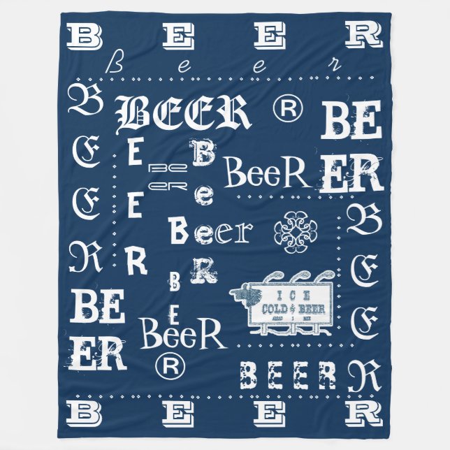 Couverture Polaire Blanc glacé et bleu de signe de bière (Devant)