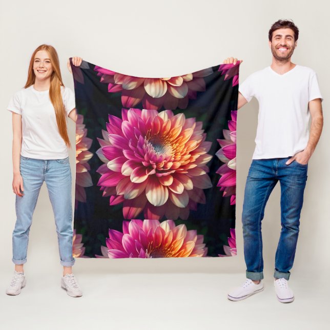Couverture Polaire Blanc Orange Jaune Rose Violet Bleu Dahlia Fleur (En situation)