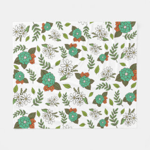 Couverture Polaire Blanc Rétro et Floral Vert