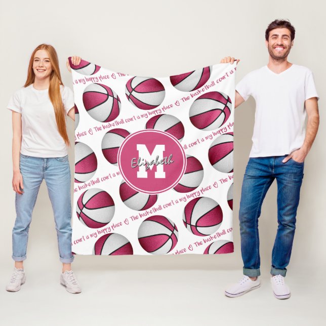 Couverture Polaire blanc rose Le terrain de basket est mon endroit he (En situation)
