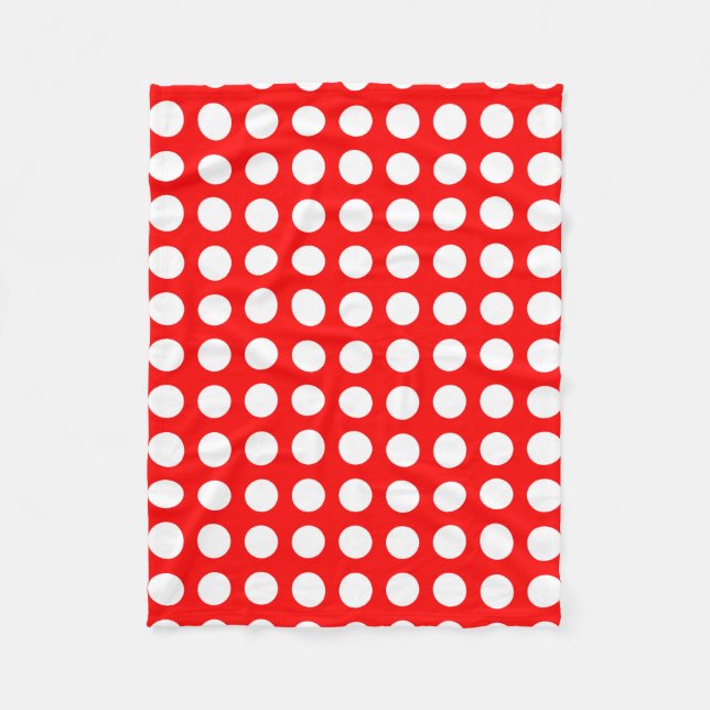 Couverture Polaire Blanc sur rouge grand format Pois horizontaux (Devant)