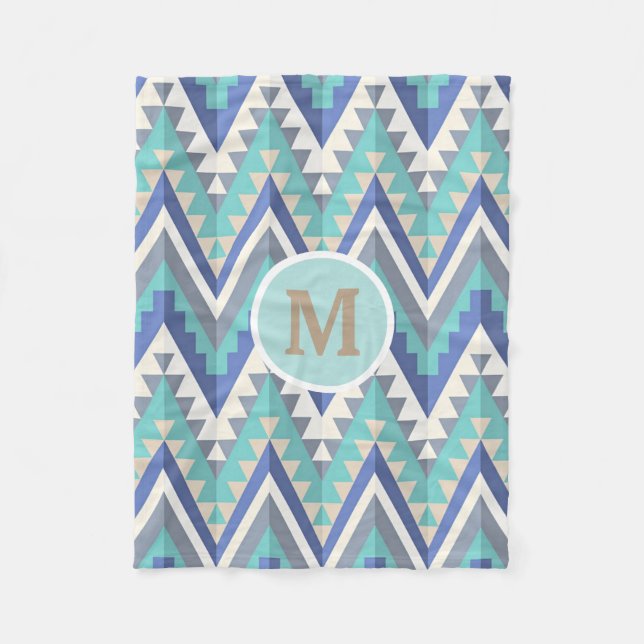 Couverture Polaire Blanc turquoise de Taupe de gris bleu de Chevron (Devant)