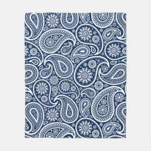 Couverture Polaire Blanc Vintage Paisley Motif sur Royal Blue