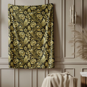 Couverture Polaire Blanche baroque ornée en design or et noir