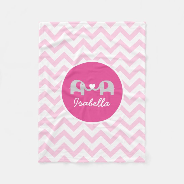 Couverture Polaire Blanche bébé Chevron rose personnalisé (Devant)