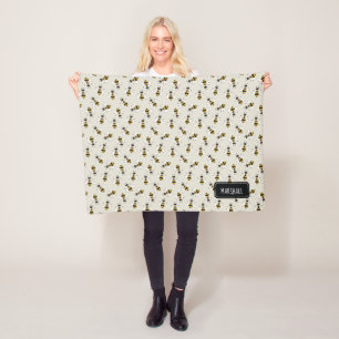Couverture Polaire Blanche bébé d'abeille rustique avec nom personnal