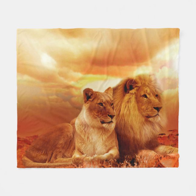 Couverture Polaire Blanche de Lion africain (Devant (Horizontal))