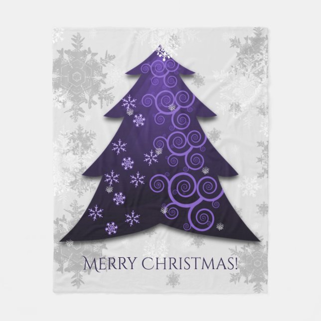 Couverture Polaire Blanche en fête violette Arbre de Noël (Devant)