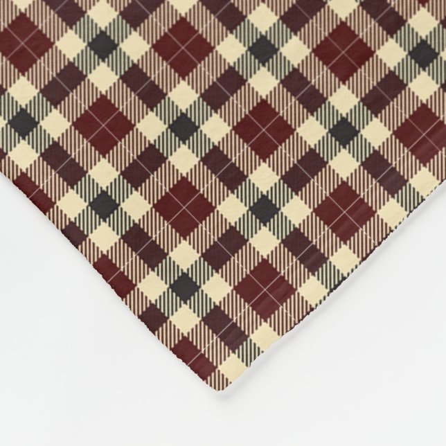 Couverture Polaire Blanche en laiton de Tartan noir et bordeaux (Coin)