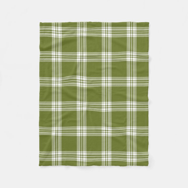 Couverture Polaire Blanche en laiton moderne Tartan vert (Devant)