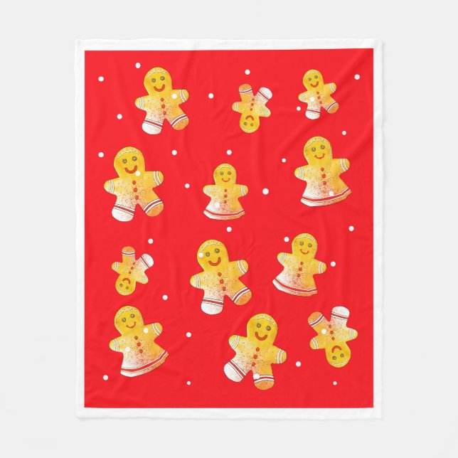 Couverture Polaire Blanche en pain d'épices rouge (Devant)