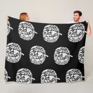 Couverture Polaire Blanche en polaire Citrouille noir et blanc Paisle