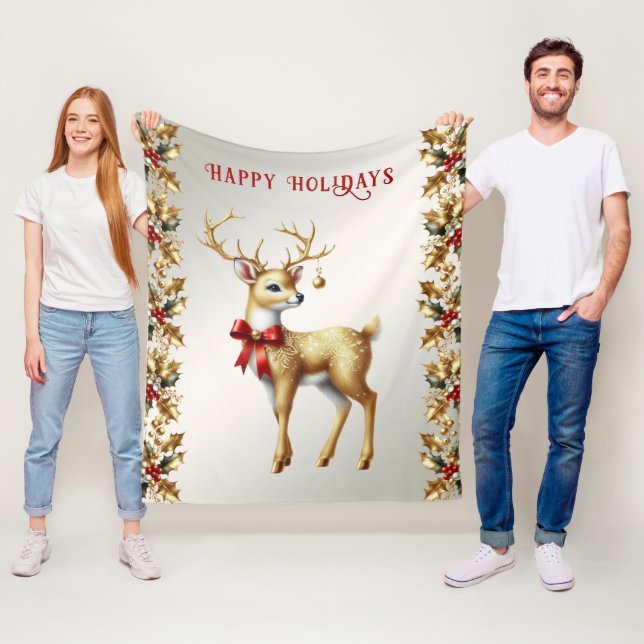 Couverture Polaire Blanche en polaire en or Reindeer (En situation)