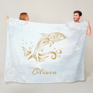 Couverture Polaire Blanche en polaire personnalisée Dolphin d'or